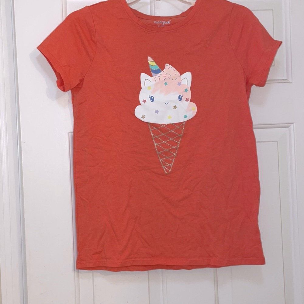 Girls Ice Cream graphic tee. Coral. XL 14/16